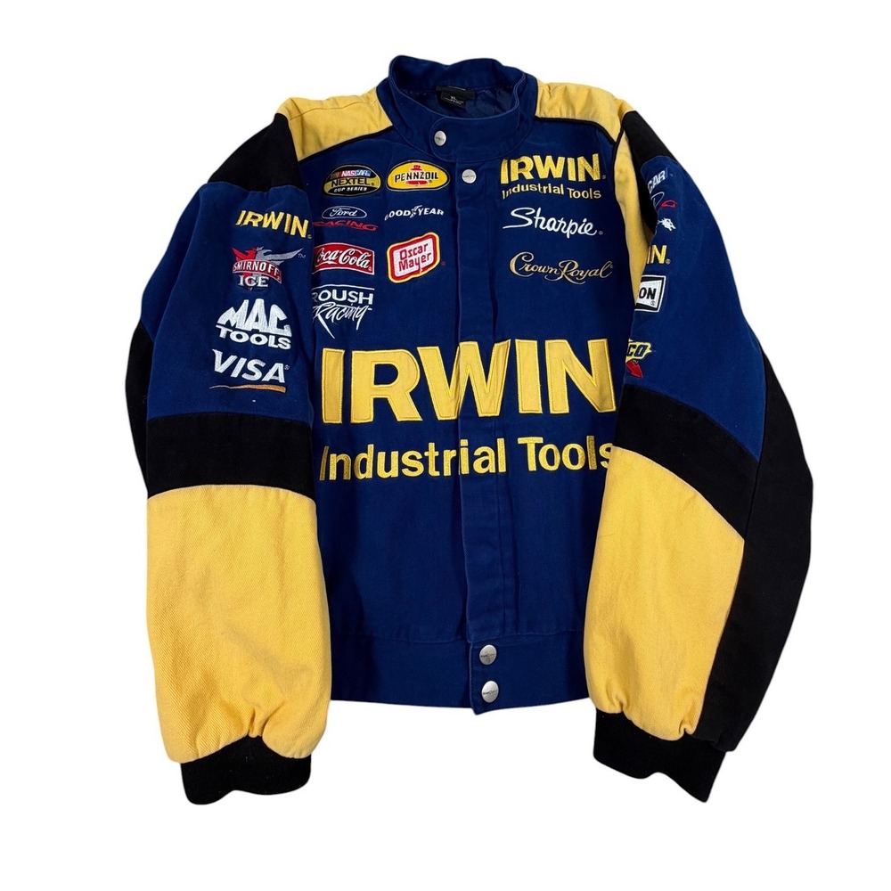 Team Caliber Irwin Industrial Tools Men Jacket Nascar Racing Embroidered Blue XL